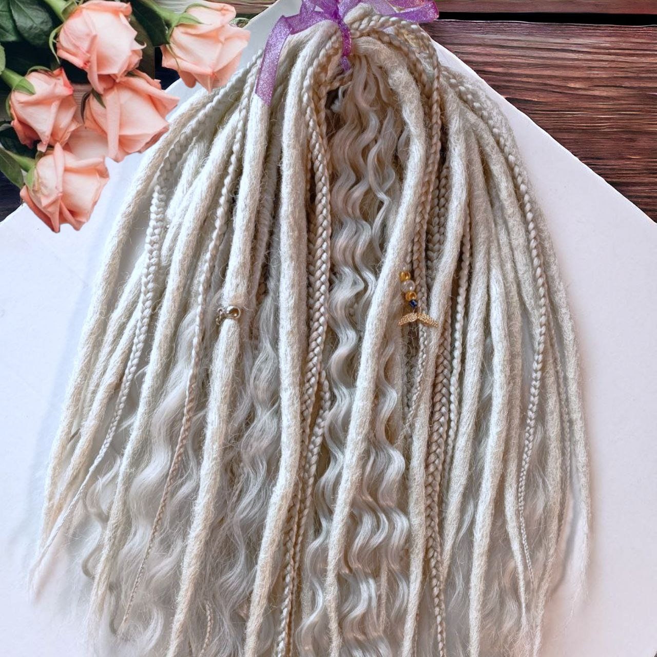 Ash Blond and Light silver Double Ended Dreads - Synthetic Dreadlocks for Unique Hairstyles with loose curls - MiraDreadlocks