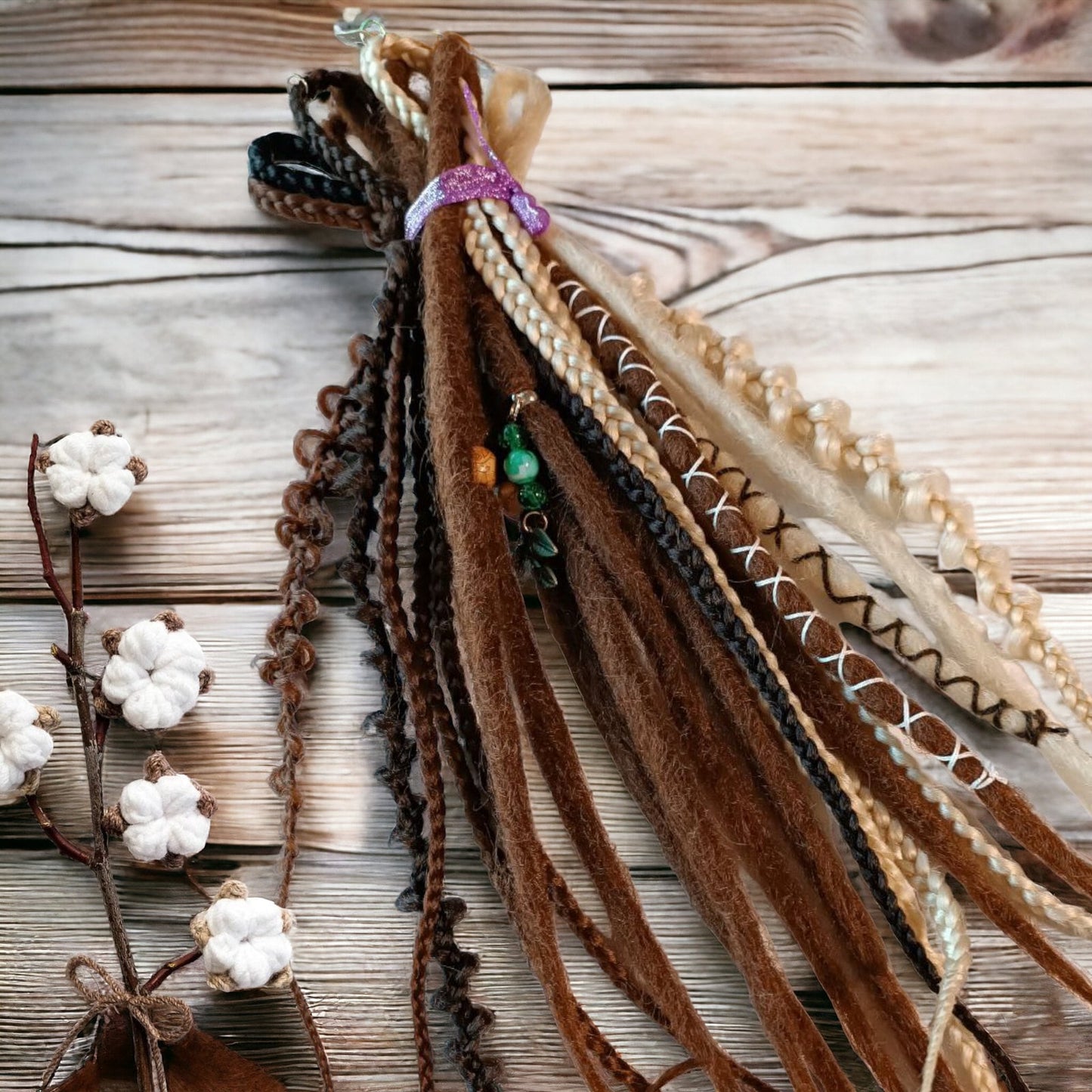 Boho Chic Brown and Blond Synthetic Crocheted Dreads Clip In