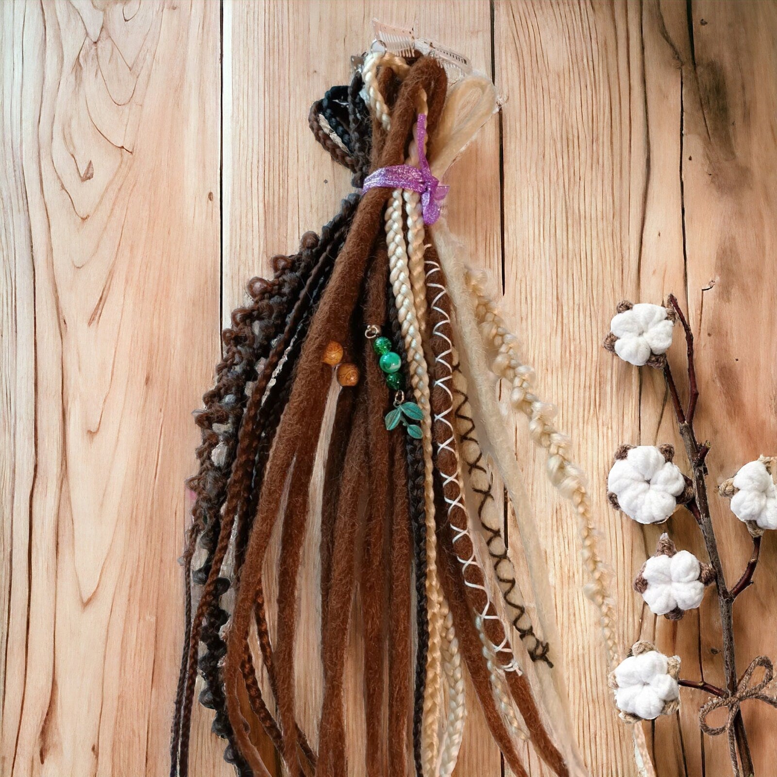 Boho Chic Brown and Blond Synthetic Crocheted Dreads Clip In