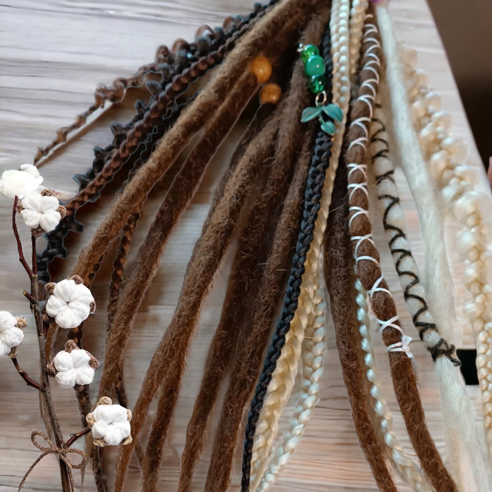 Boho Chic Brown and Blond Synthetic Crocheted Dreads Clip In