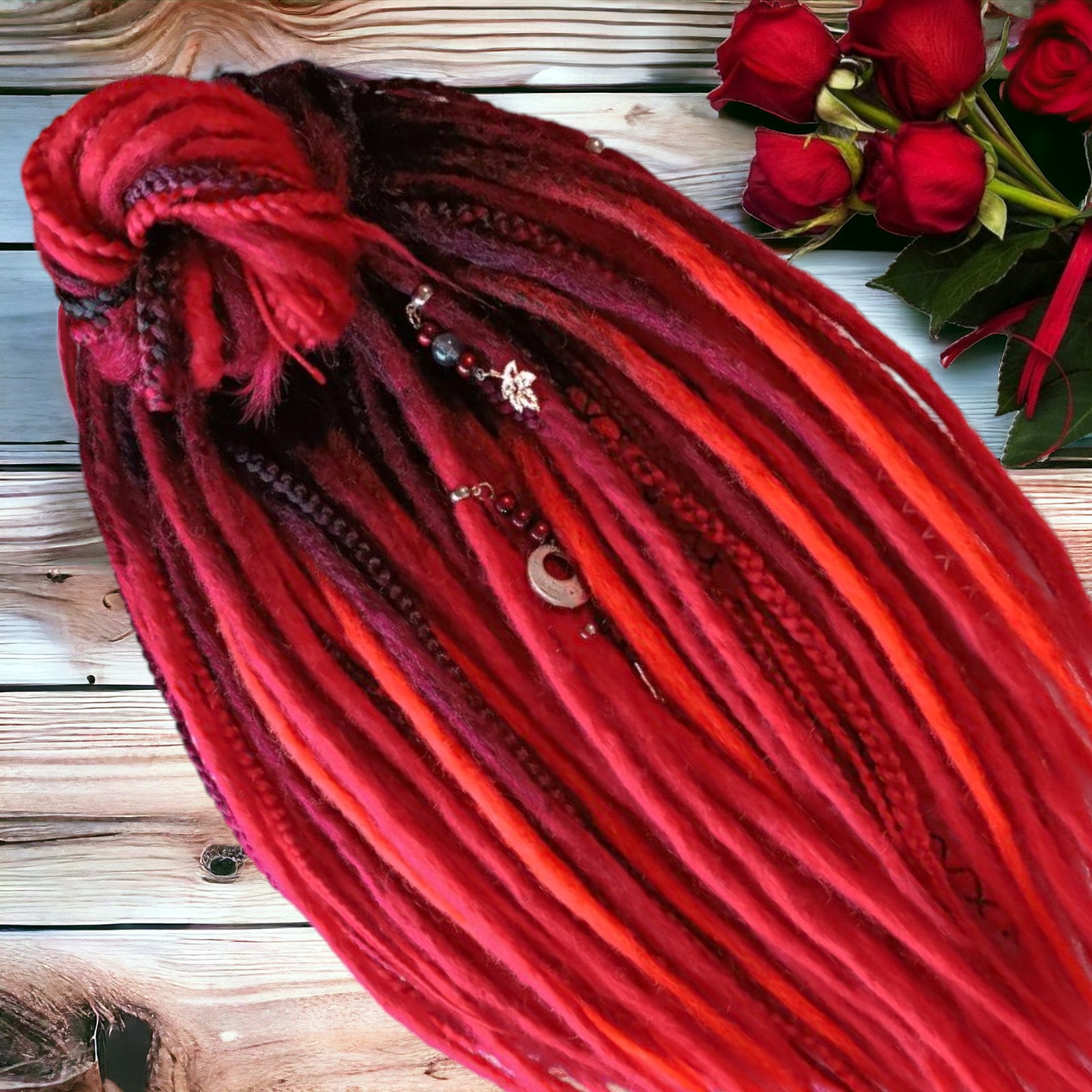 Vibrant Red to Black Ombre Crocheted Dreads and Braids Set