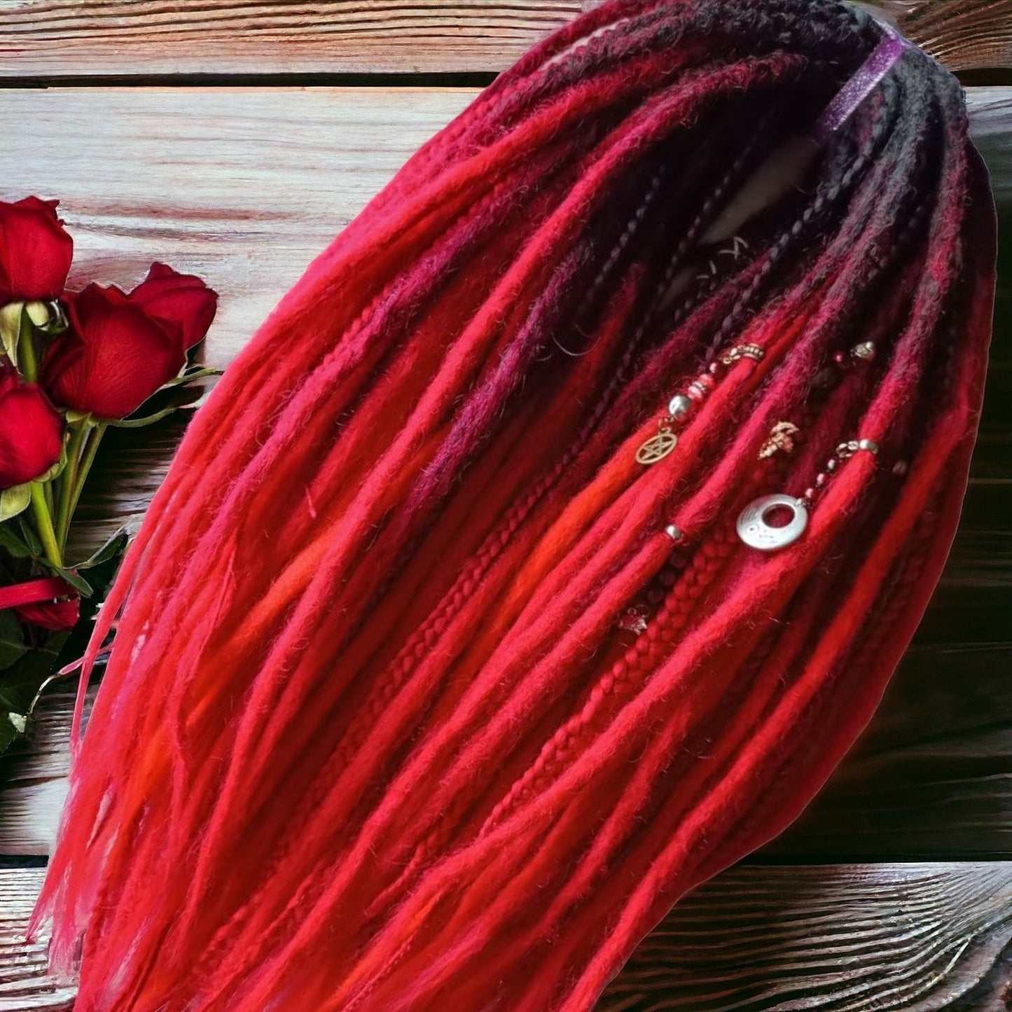 Vibrant Red to Black Ombre Crocheted Dreads and Braids Set