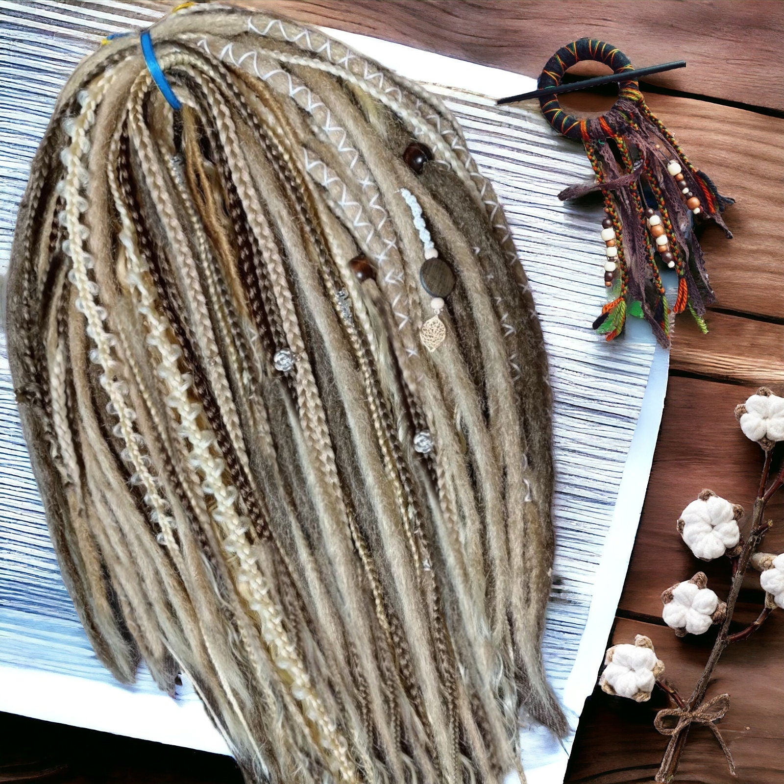 Boho Chic Dirty Blond and Dark Blond Double Ended Synthetic Dreads and Braids - Versatile Dreadlock Extensions (Dreads and Braids Only!)