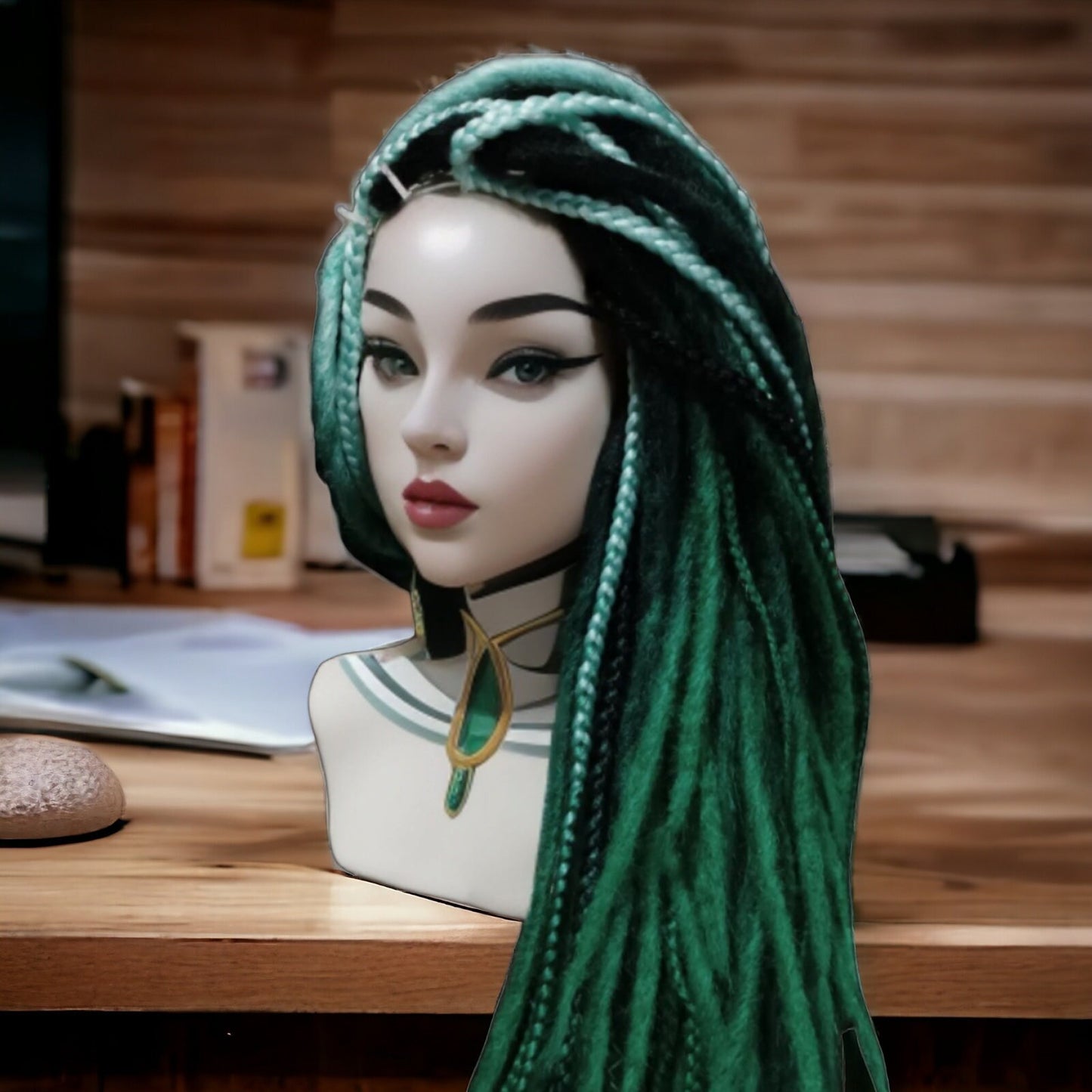 Handcrafted Black to Green Ombre Crocheted Dreads and Braids - MiraDreadlocks