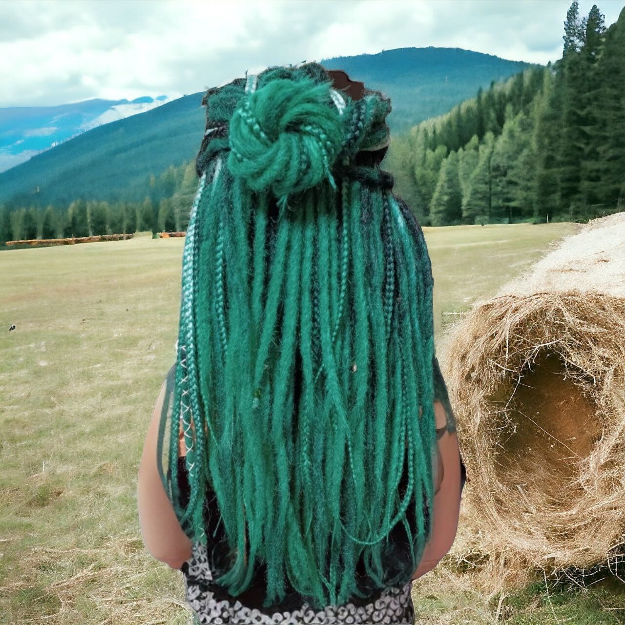 Handcrafted Black to Green Ombre Crocheted Dreads and Braids - MiraDreadlocks