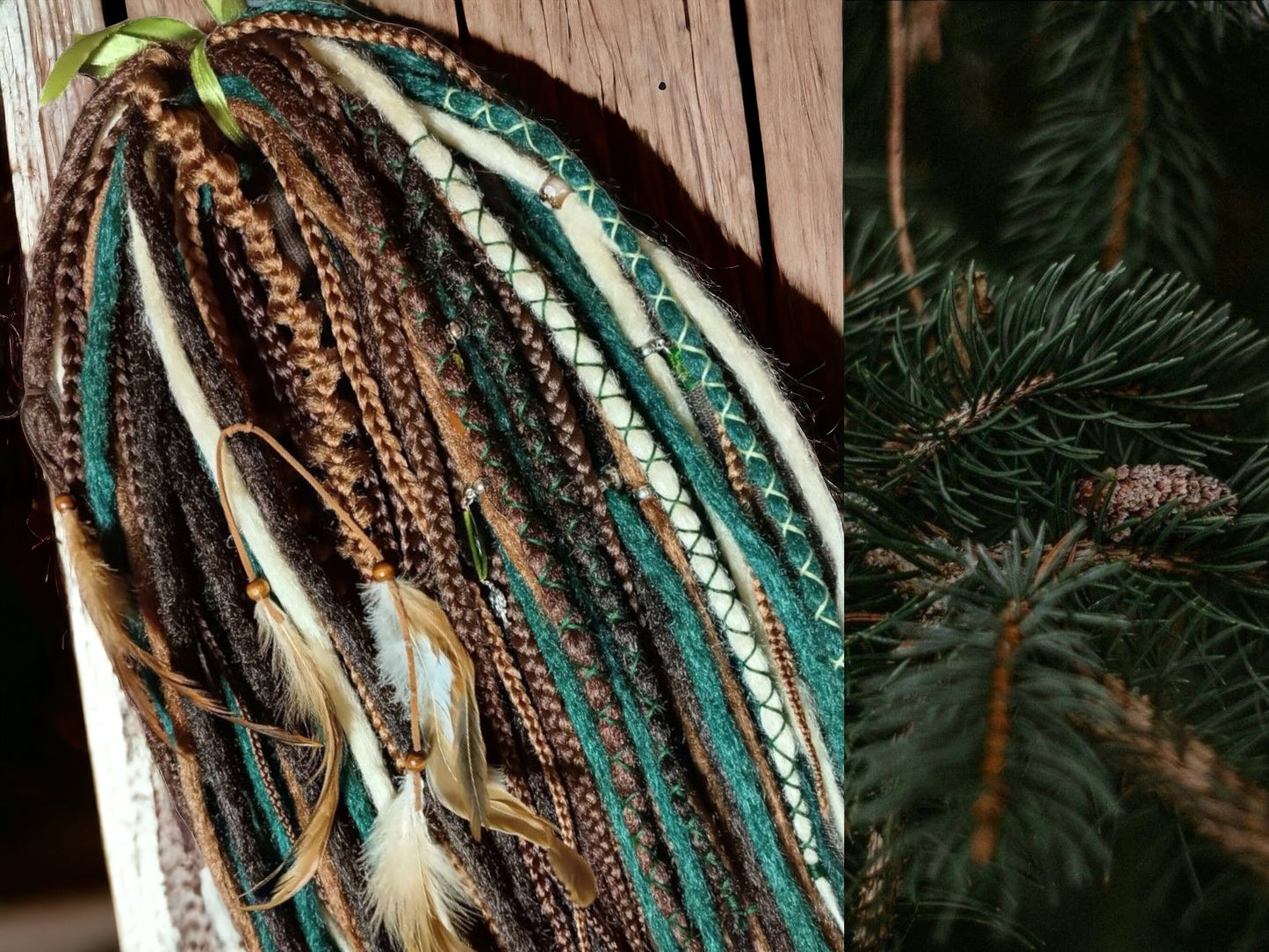 Boho Chic Brown Blond and green Synthetic Crocheted Dreads Extensions Forester inspired Set