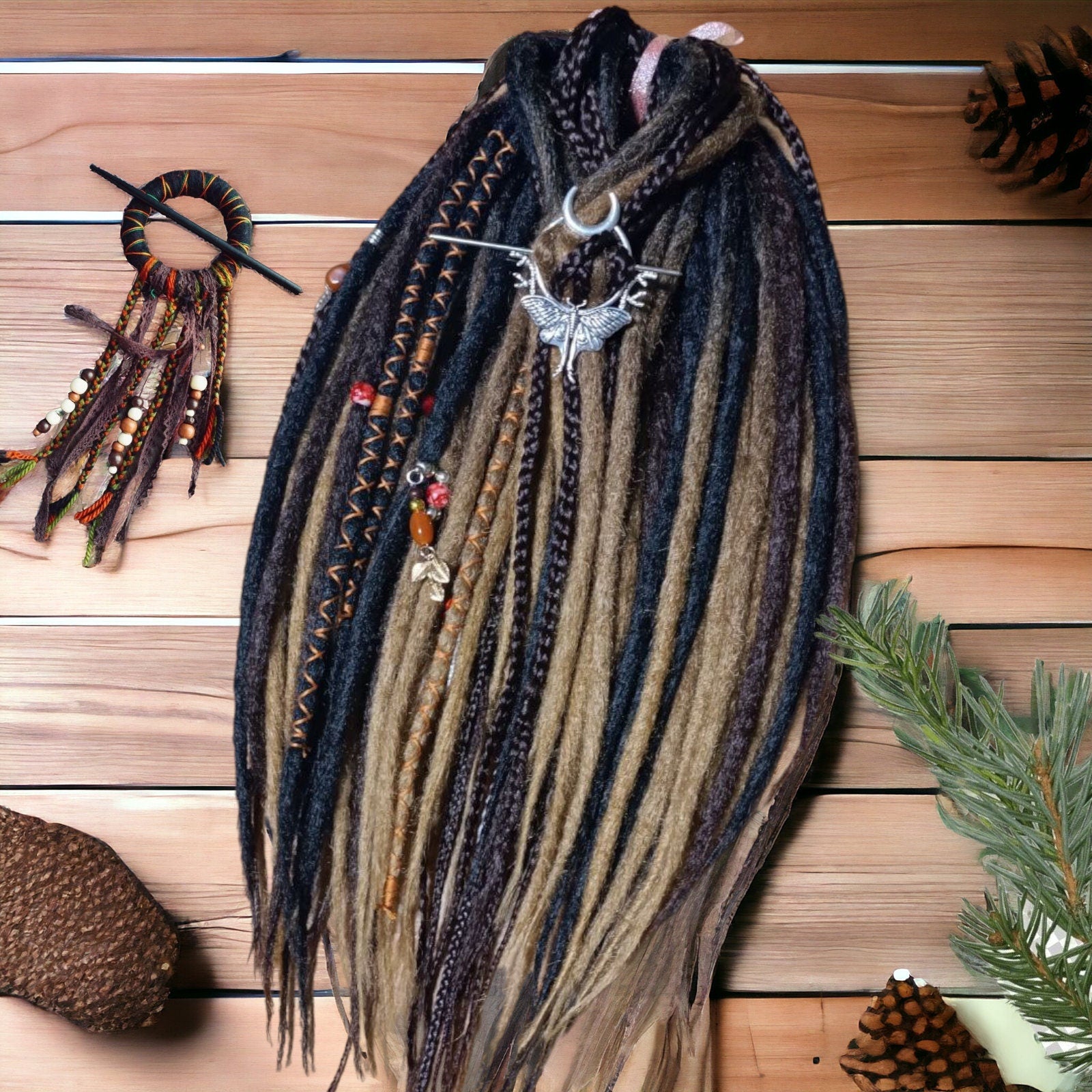 Brown and Blond Ombre Synthetic Dread Extensions: Effortlessly Stylish Double Ended Dreads and Braids