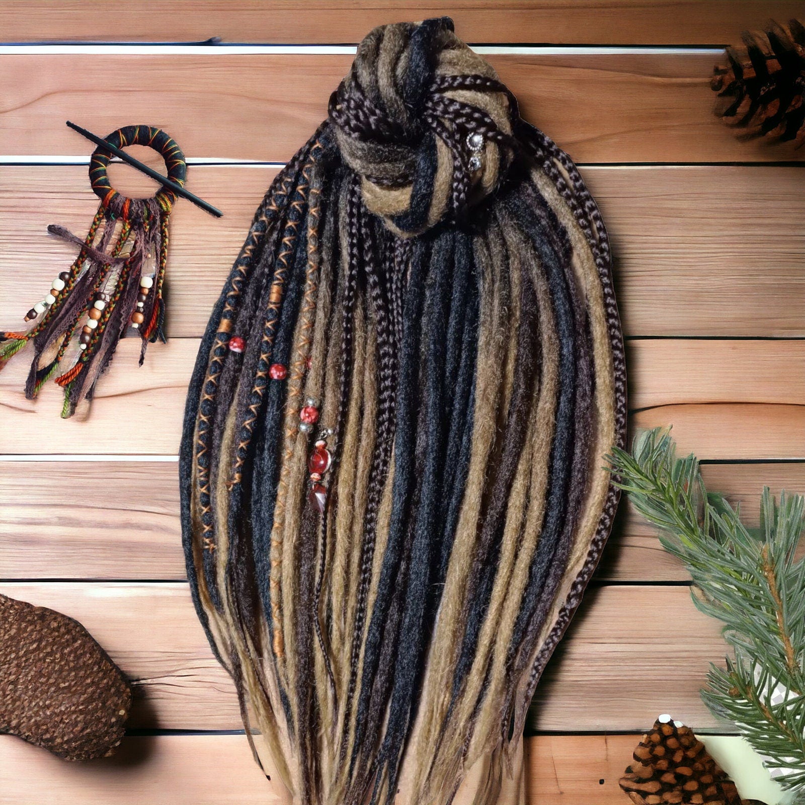 Brown and Blond Ombre Synthetic Dread Extensions: Effortlessly Stylish Double Ended Dreads and Braids