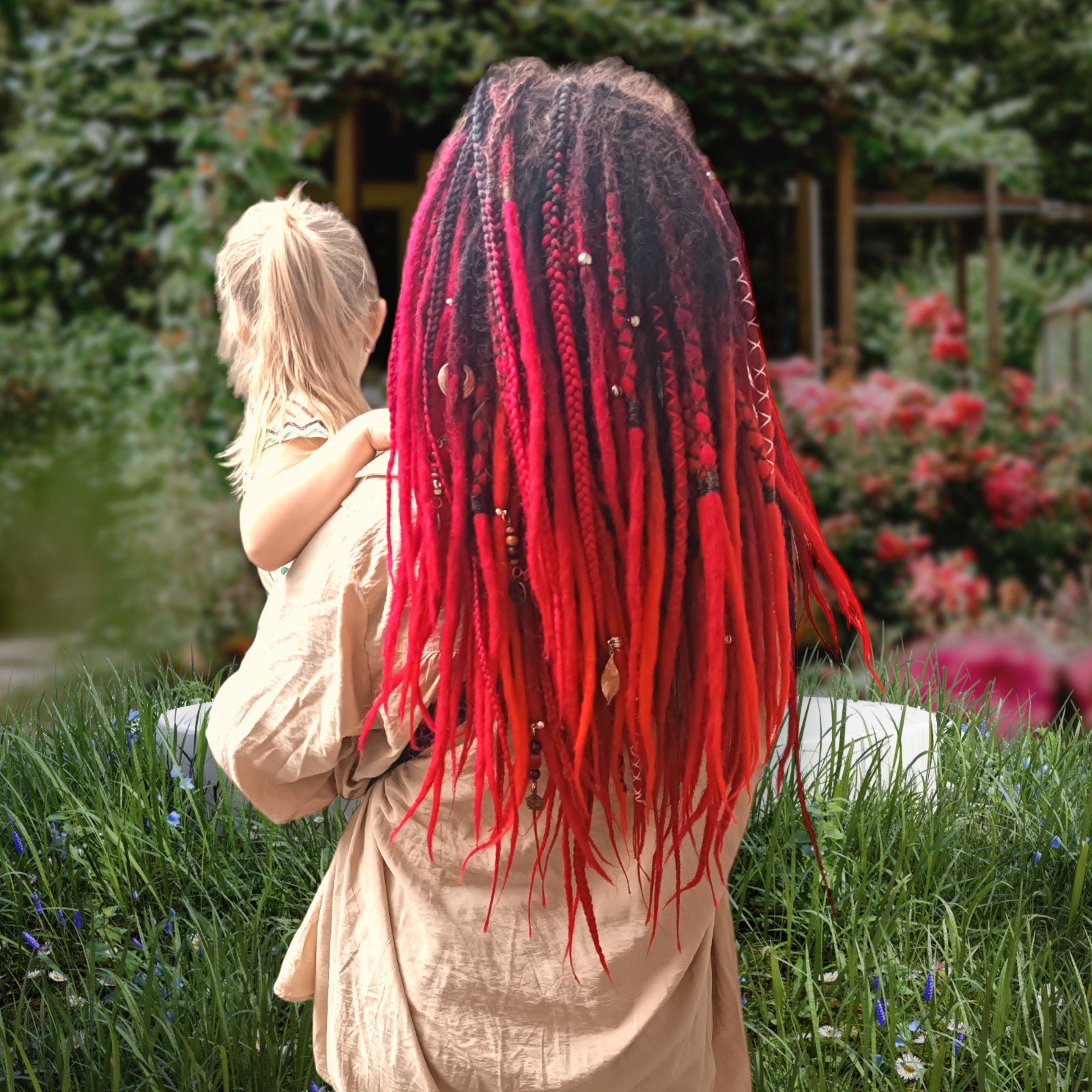 Unique Black and Red Ombre Crochet Dreads and Braids