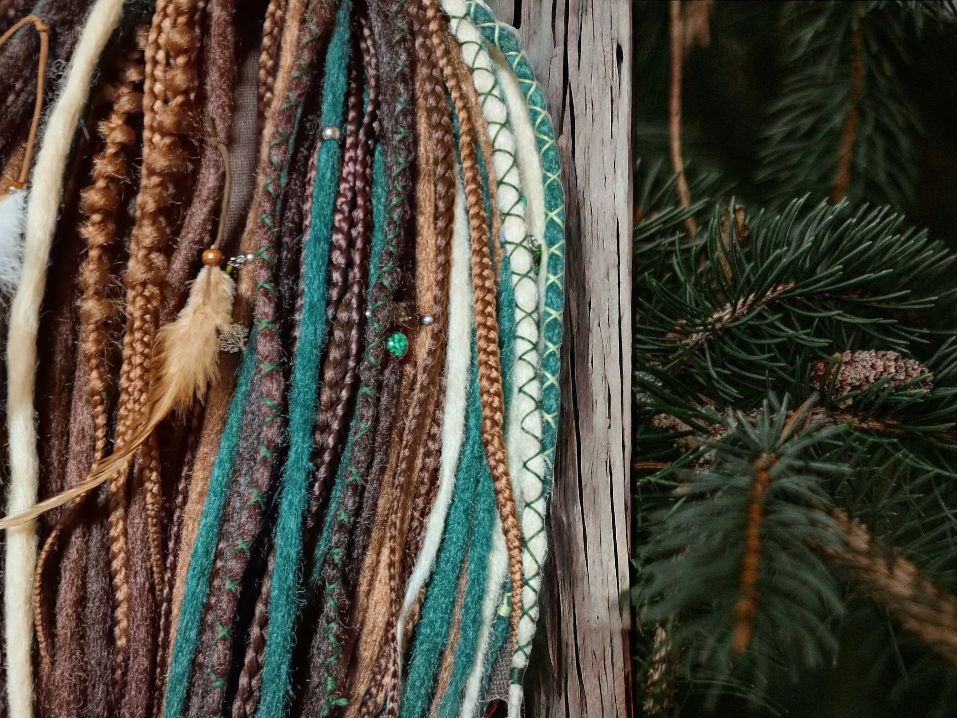 Boho Chic Brown Blond and green Synthetic Crocheted Dreads Extensions Forester inspired Set