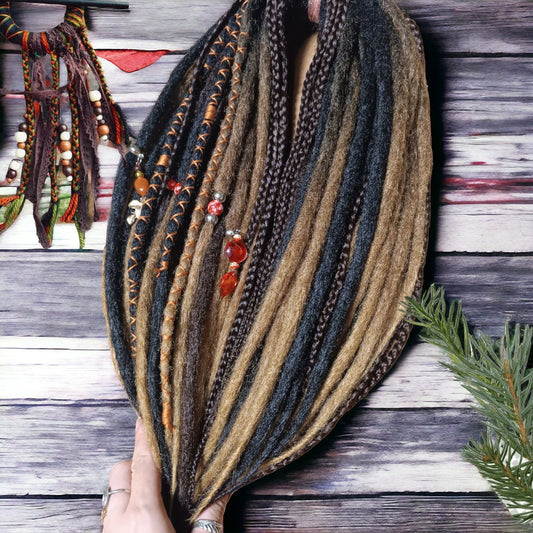 Brown and Blond Ombre Synthetic Dread Extensions: Effortlessly Stylish Double Ended Dreads and Braids