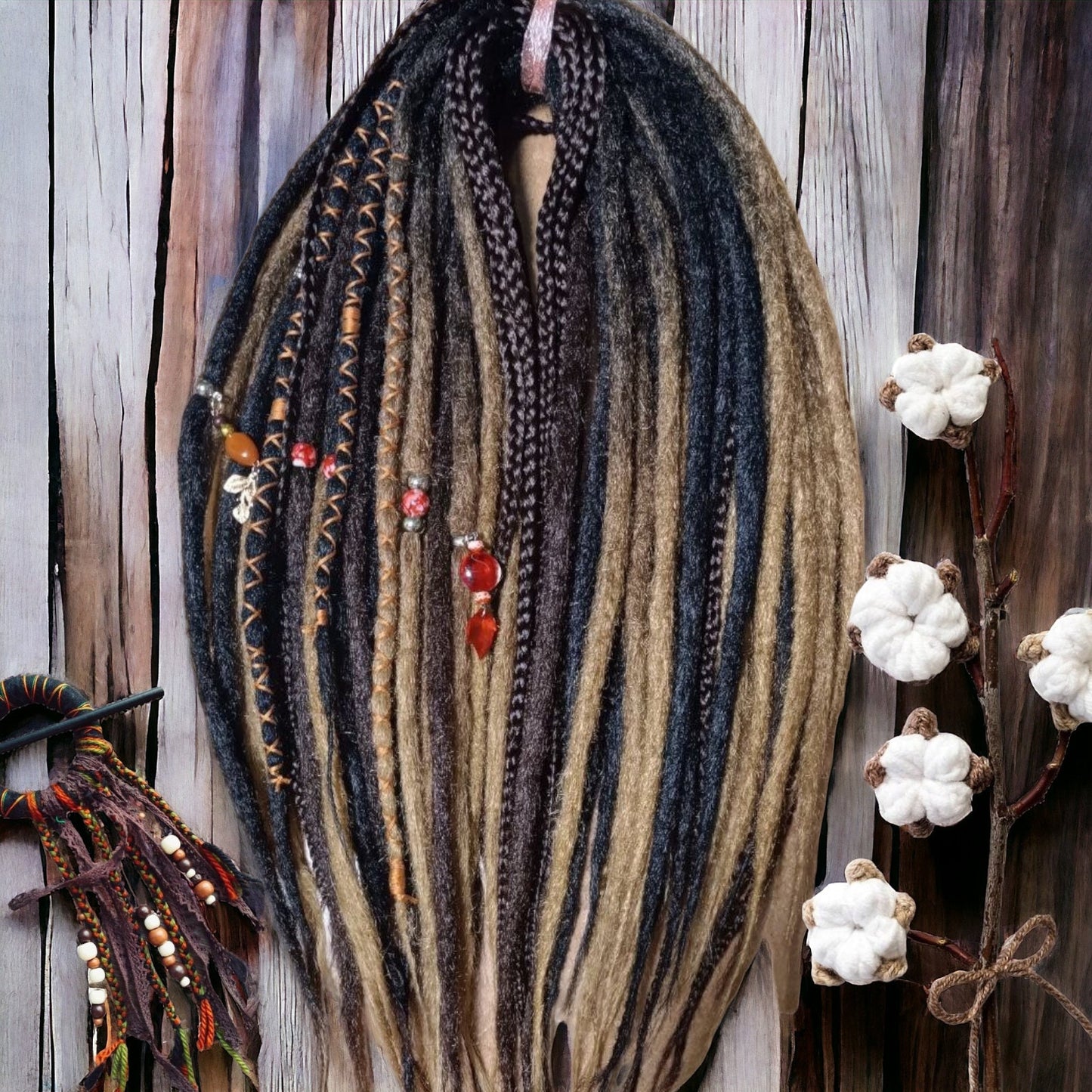 Brown and Blond Ombre Synthetic Dread Extensions: Effortlessly Stylish Double Ended Dreads and Braids