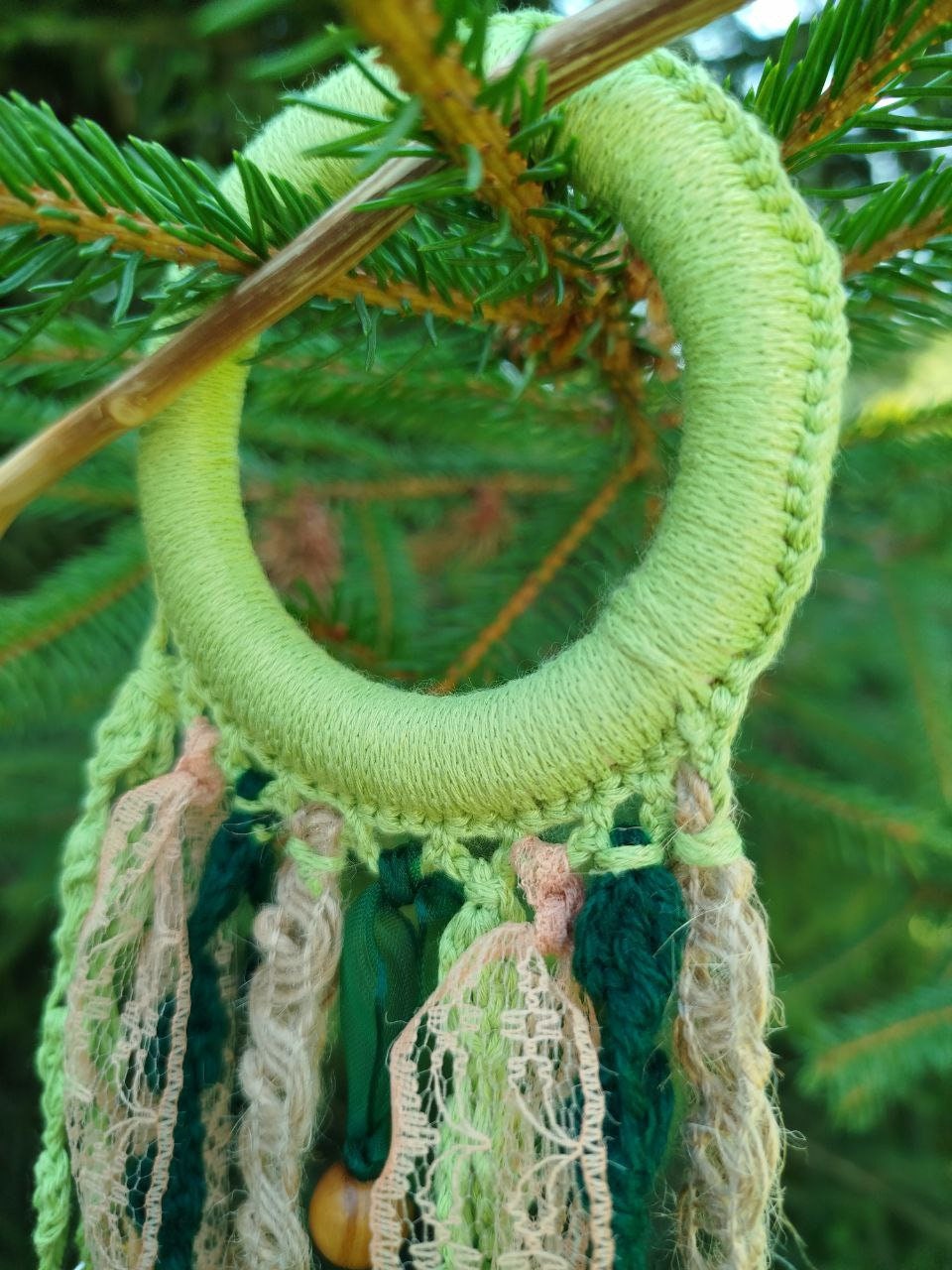 Boho-Chic Handmade Green Tribal Dreadlock Hair Ring Barette - Unique Dreadcuff