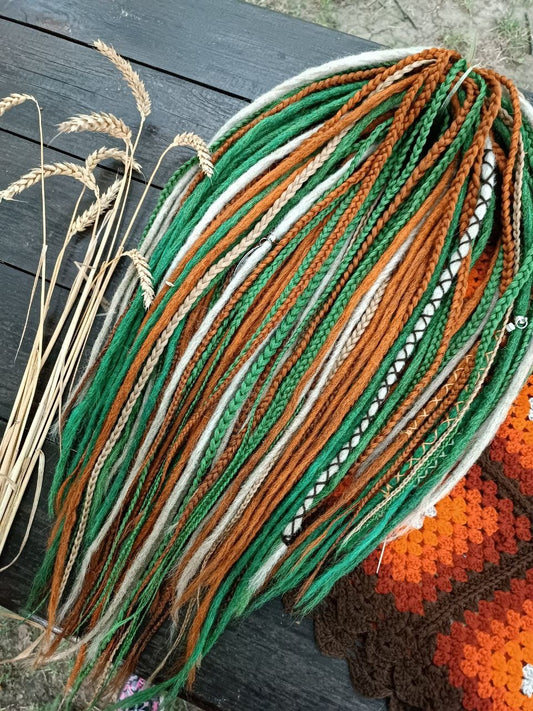 Ginger, Green, and Blonde Synthetic Dread and Braids Extensions Set