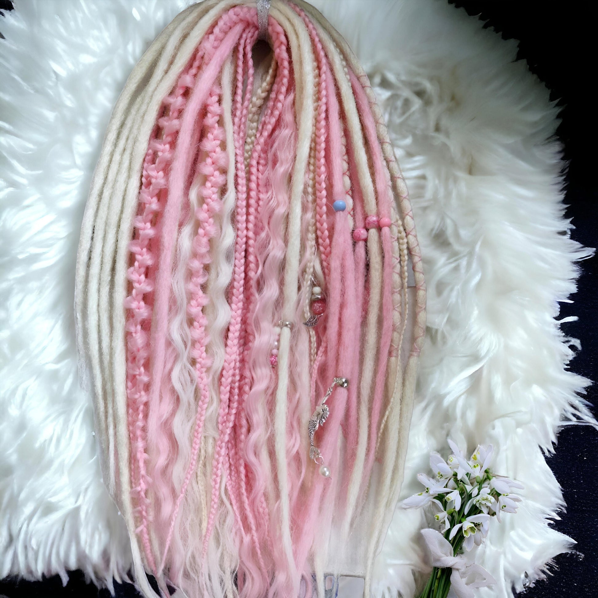 Vibrant Pink and Blond Synthetic Crochet Dreads Extensions - Boho Style Double-Ended Dreadlocks and Braids & with loose curls