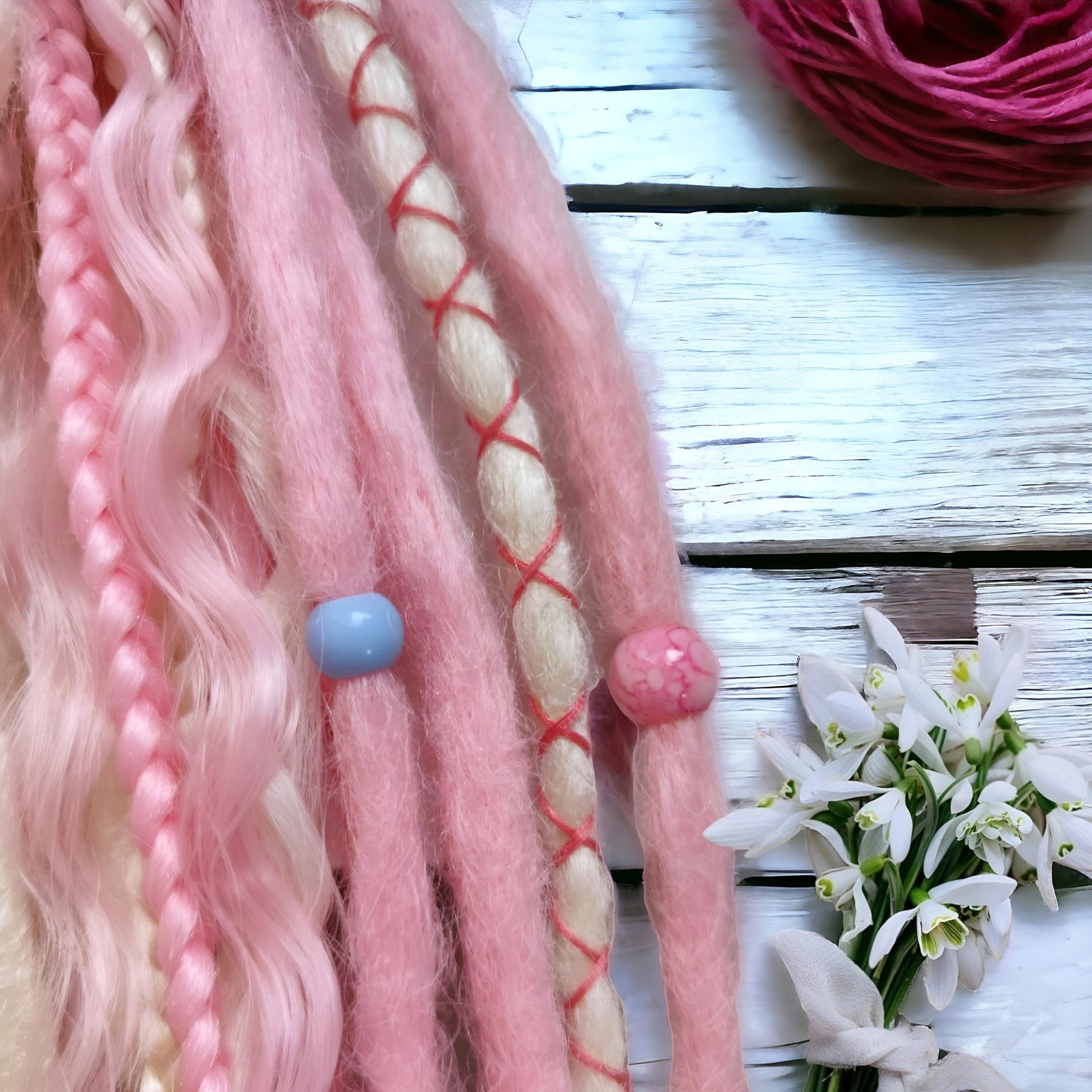 Vibrant Pink and Blond Synthetic Crochet Dreads Extensions - Boho Style Double-Ended Dreadlocks and Braids & with loose curls