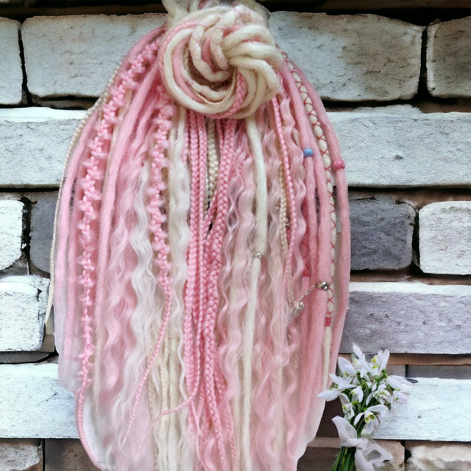 Vibrant Pink and Blond Synthetic Crochet Dreads Extensions - Boho Style Double-Ended Dreadlocks and Braids & with loose curls