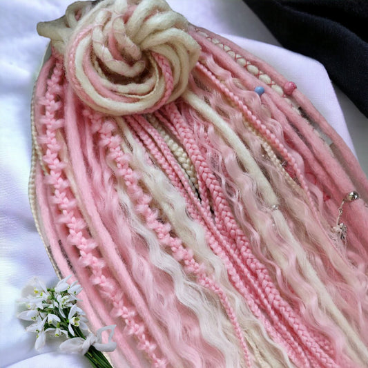 Vibrant Pink and Blond Synthetic Crochet Dreads Extensions - Boho Style Double-Ended Dreadlocks and Braids & with loose curls