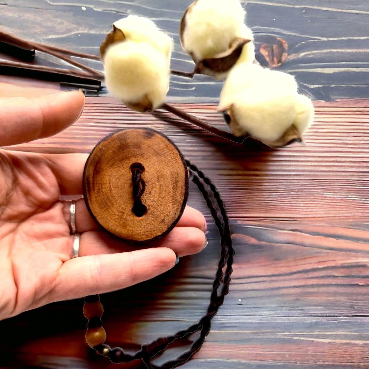 Handcrafted Wood Dreadlock Tie with Rubber Band Button