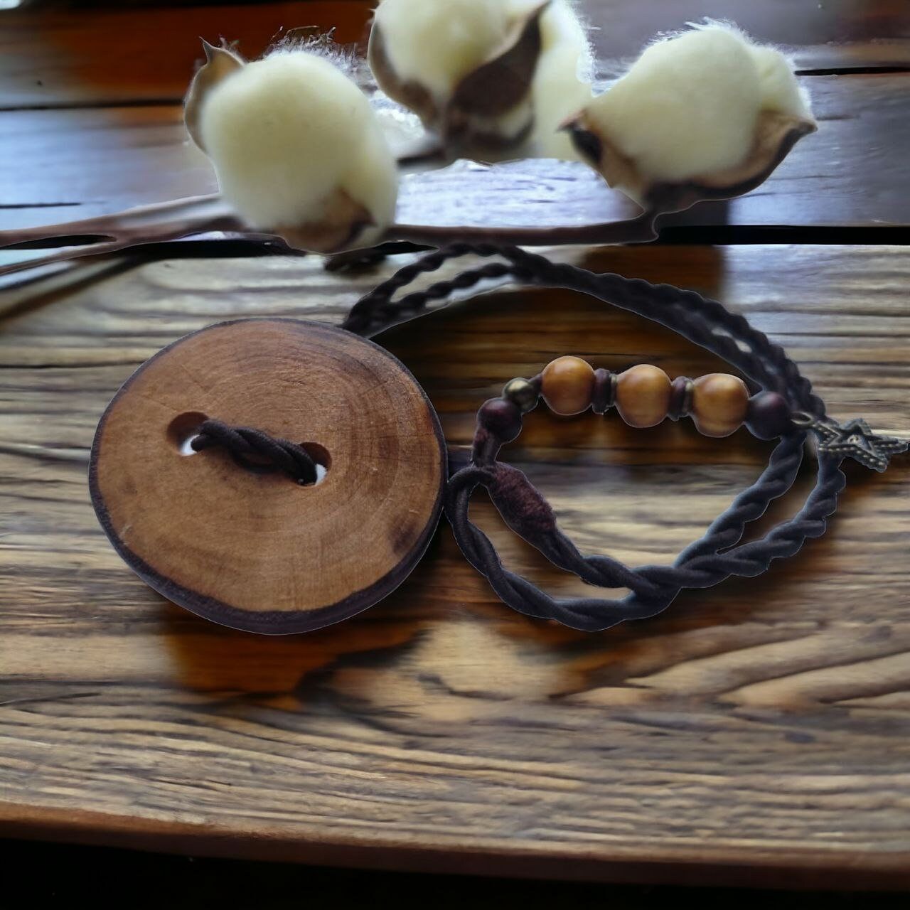 Handcrafted Wood Dreadlock Tie with Rubber Band Button