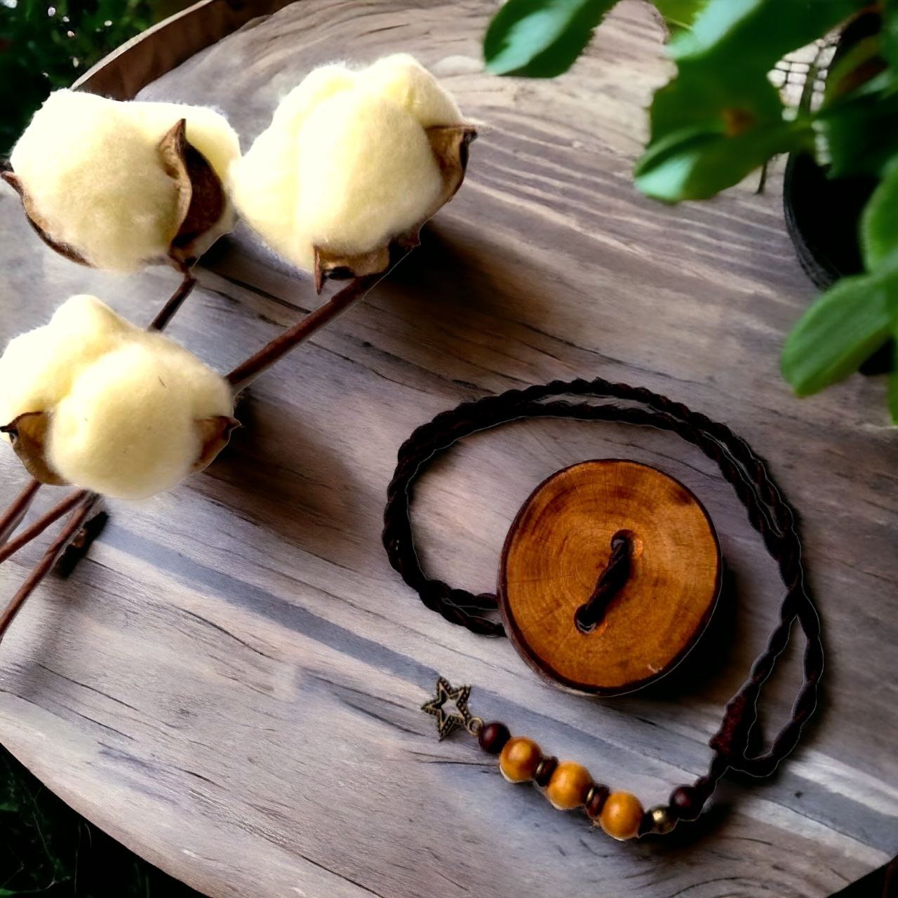 Handcrafted Wood Dreadlock Tie with Rubber Band Button