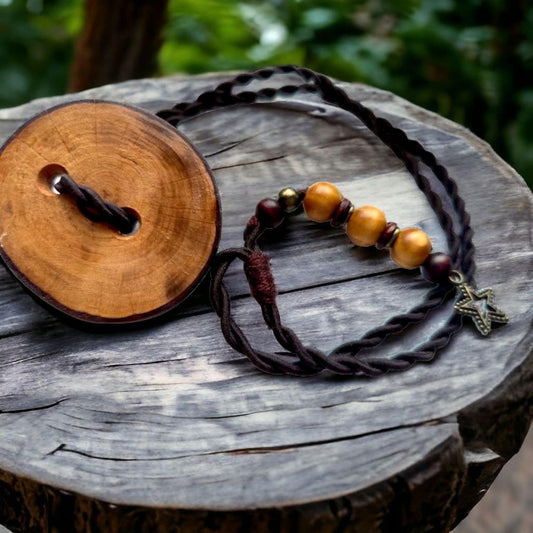 Handcrafted Wood Dreadlock Tie with Rubber Band Button