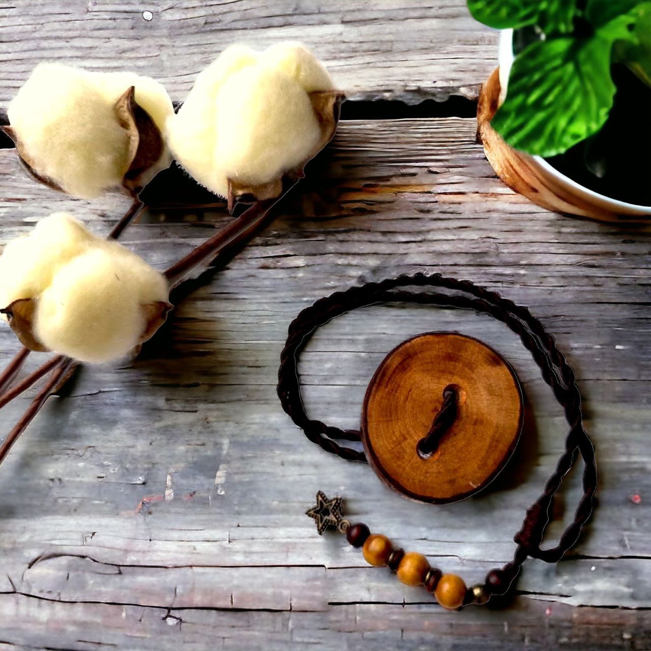 Handcrafted Wood Dreadlock Tie with Rubber Band Button