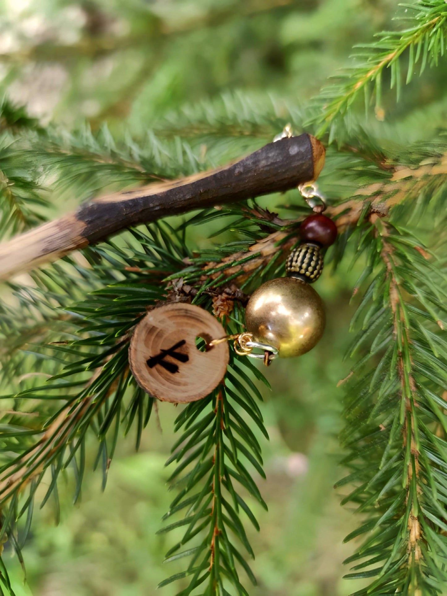 Bun Hair Stick with Wealth Fehu Rune (ᚠ) - Sustainable Gift for Her, Boho Style