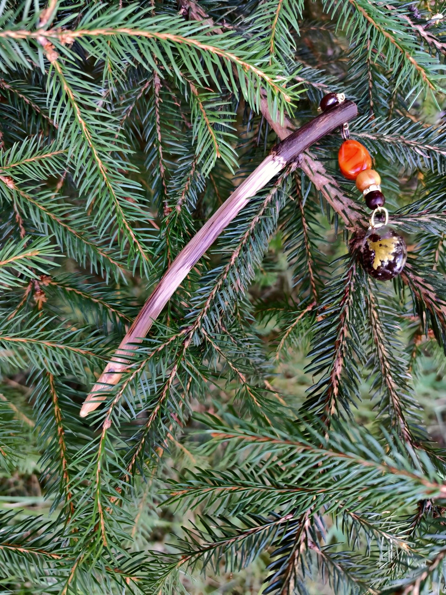 Epoxy Resin Hair Stick with Thuja and Tiny Cone - Bohemian Hair Accessory