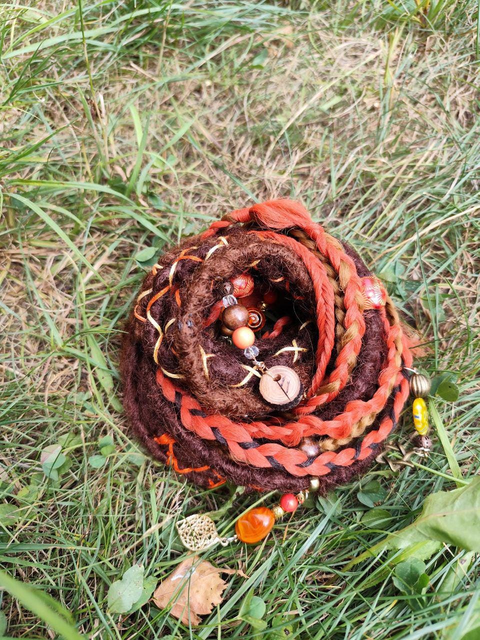 Witchy Vibes Dreadlock Ponytail Set - Red and Brown Synthetic Dreads on Elastic Band