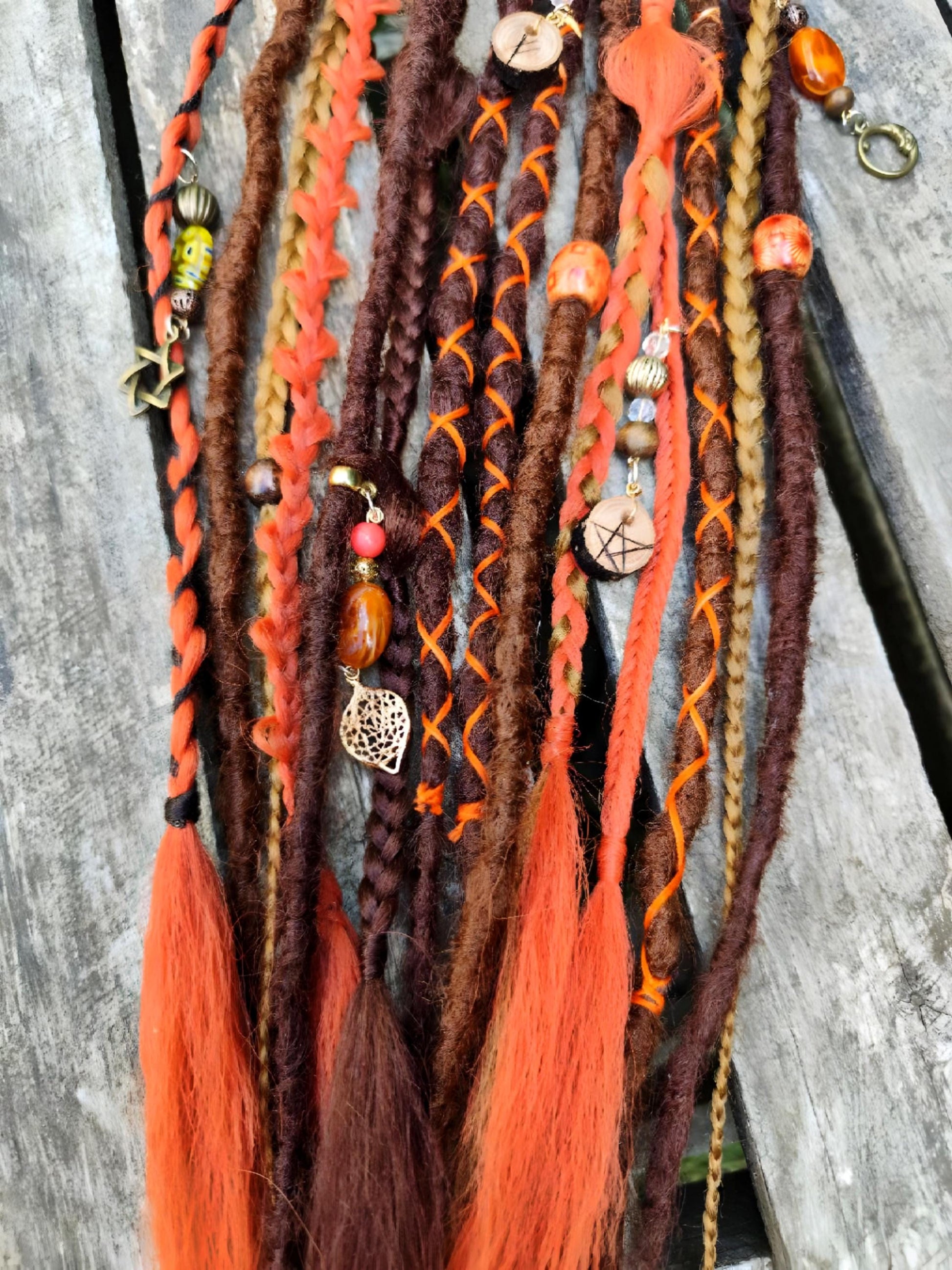 Witchy Vibes Dreadlock Ponytail Set - Red and Brown Synthetic Dreads on Elastic Band