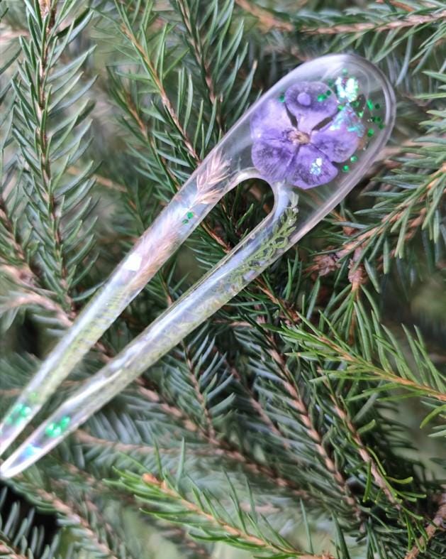 Jewelry Resin Hair Stick with Phlox Flower - Unique Hair Barrette