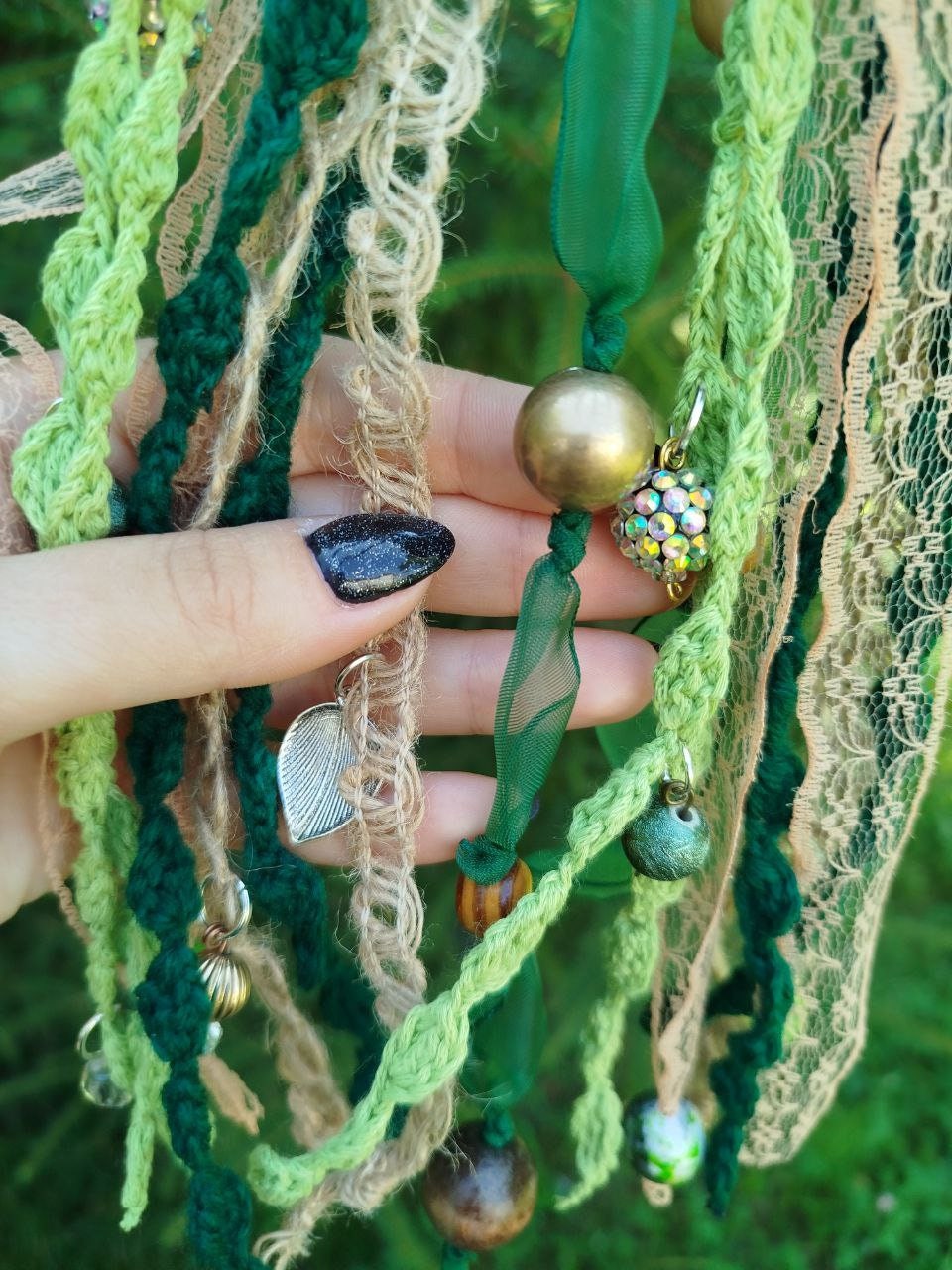 Boho-Chic Handmade Green Tribal Dreadlock Hair Ring Barette - Unique Dreadcuff