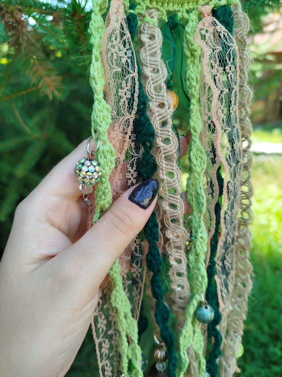 Boho-Chic Handmade Green Tribal Dreadlock Hair Ring Barette - Unique Dreadcuff