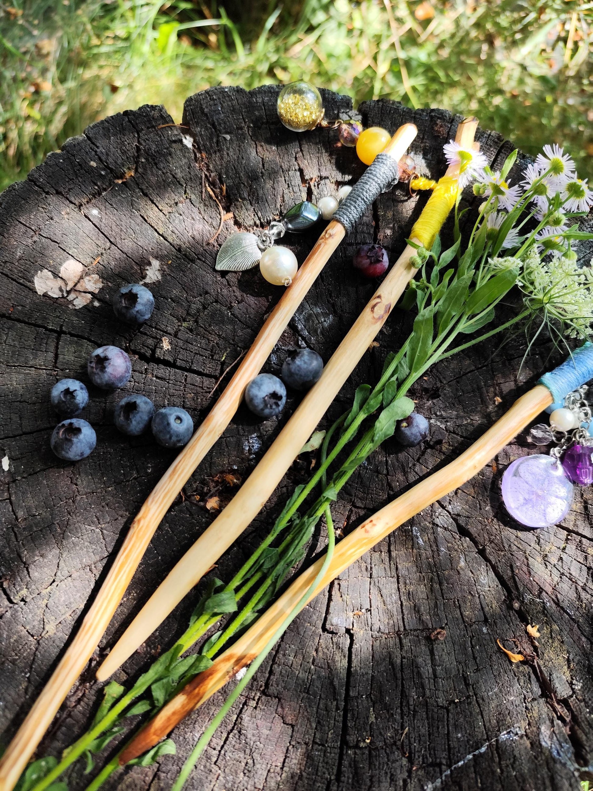 Gray Bohemian Hair Stick - Handcrafted Wooden Hair Accessory