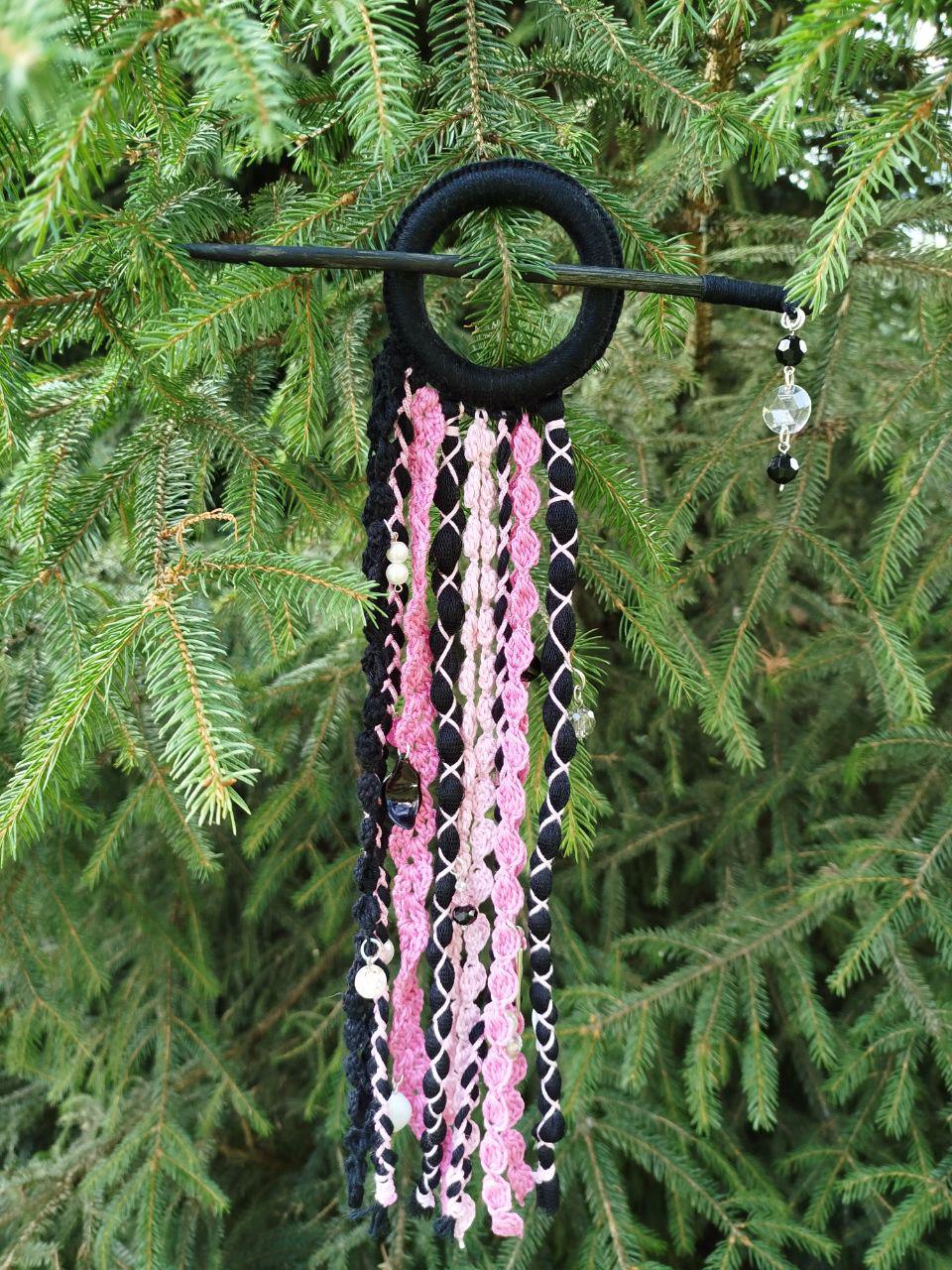 Bohemian Black and Pink Dreadlock Hair Jewelry - Handcrafted Tribal Dreadcuff