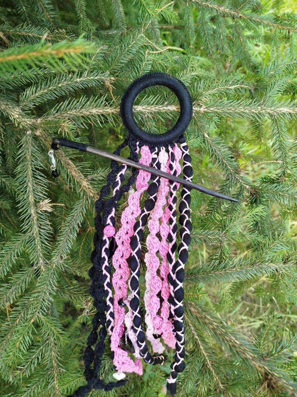 Bohemian Black and Pink Dreadlock Hair Jewelry - Handcrafted Tribal Dreadcuff