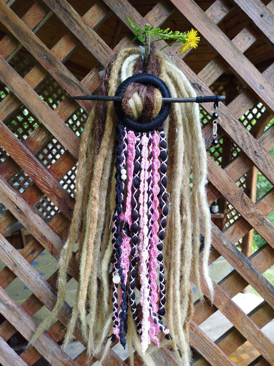 Bohemian Black and Pink Dreadlock Hair Jewelry - Handcrafted Tribal Dreadcuff