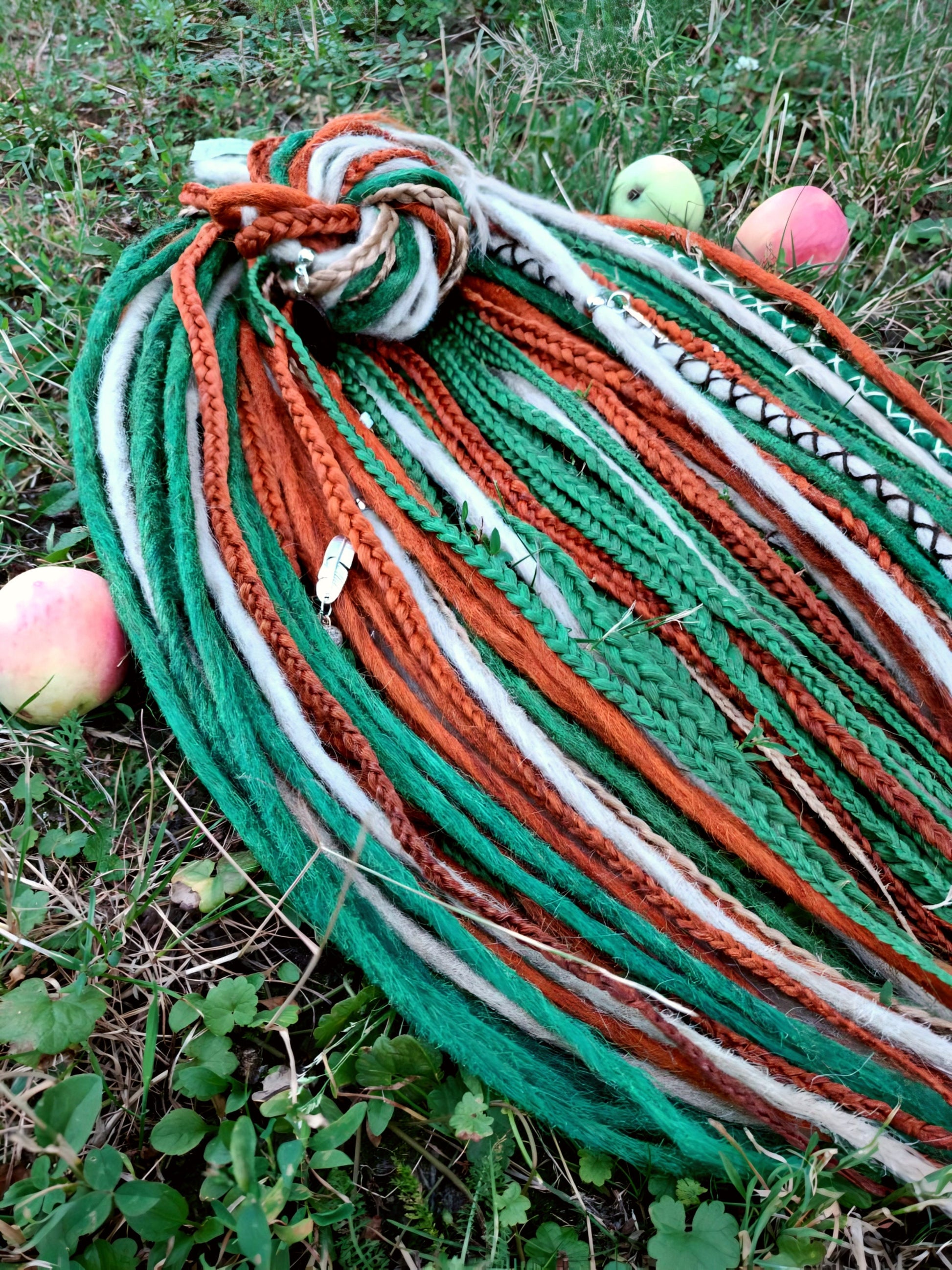 Vibrant Red, Green, and Blonde Synthetic Dread and Braids Extensions Set