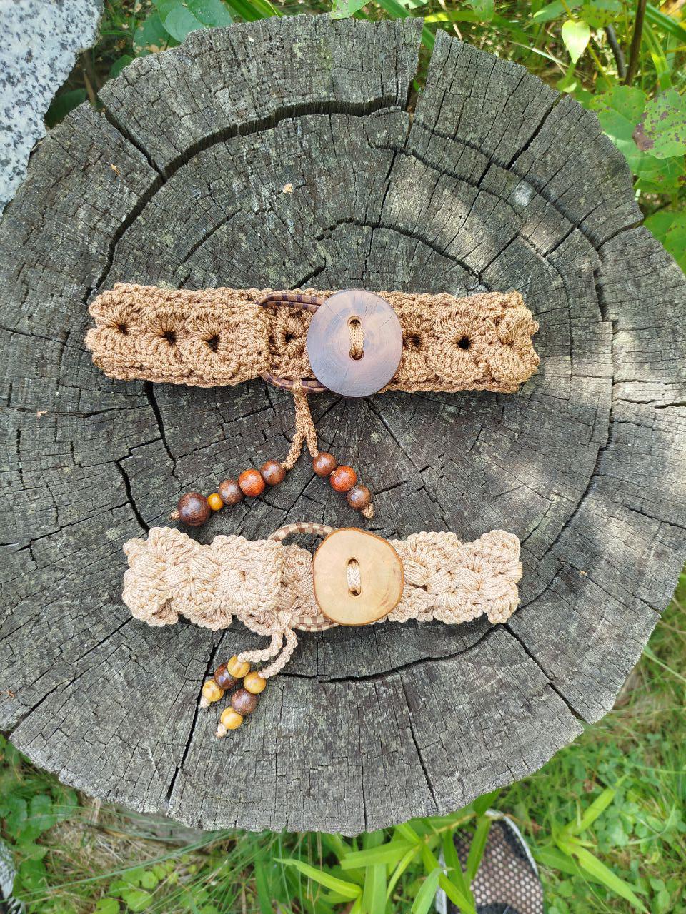 Boho Wood Hair Tie for Bun with Crocheted Lace