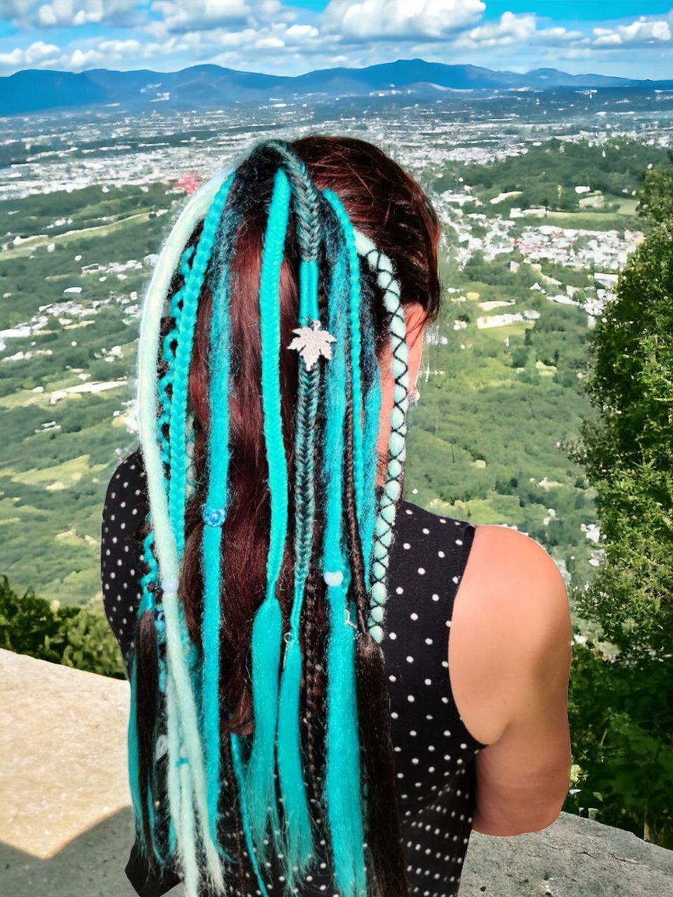 Dreadlocked Ponytail Bundle - Teal and Black Witchy Vibes Hair Accessory