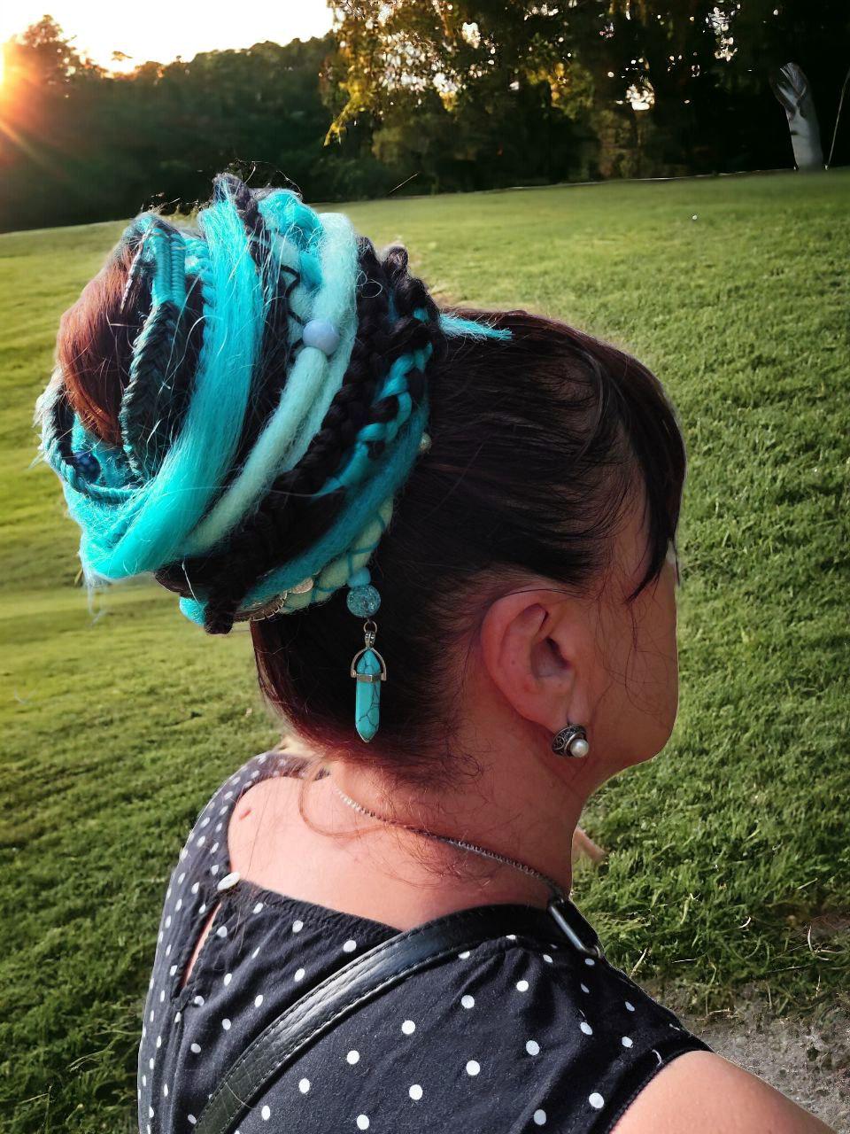 Dreadlocked Ponytail Bundle - Teal and Black Witchy Vibes Hair Accessory