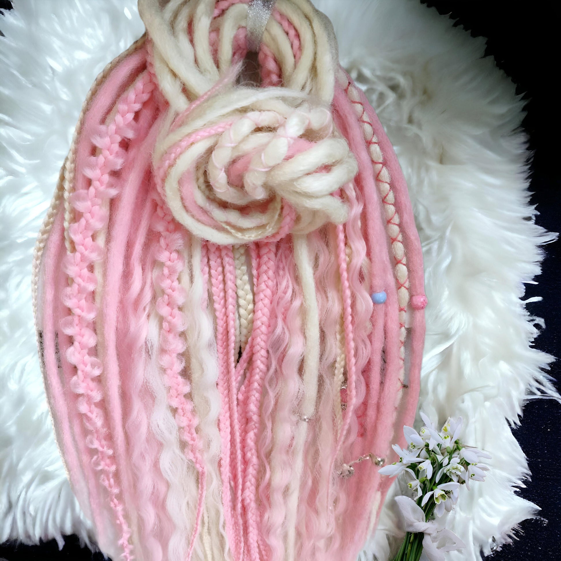 Vibrant Pink and Blond Synthetic Crochet Dreads Extensions - Boho Style Double-Ended Dreadlocks and Braids & with loose curls