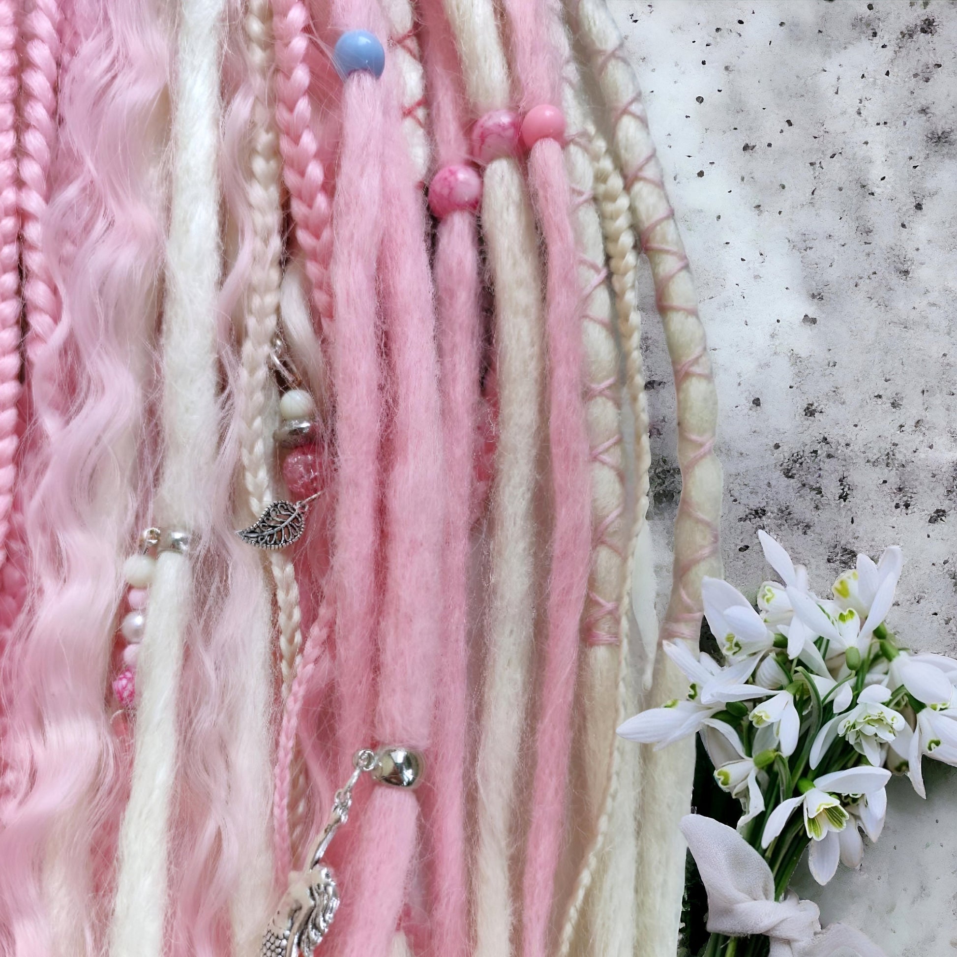 Vibrant Pink and Blond Synthetic Crochet Dreads Extensions - Boho Style Double-Ended Dreadlocks and Braids & with loose curls