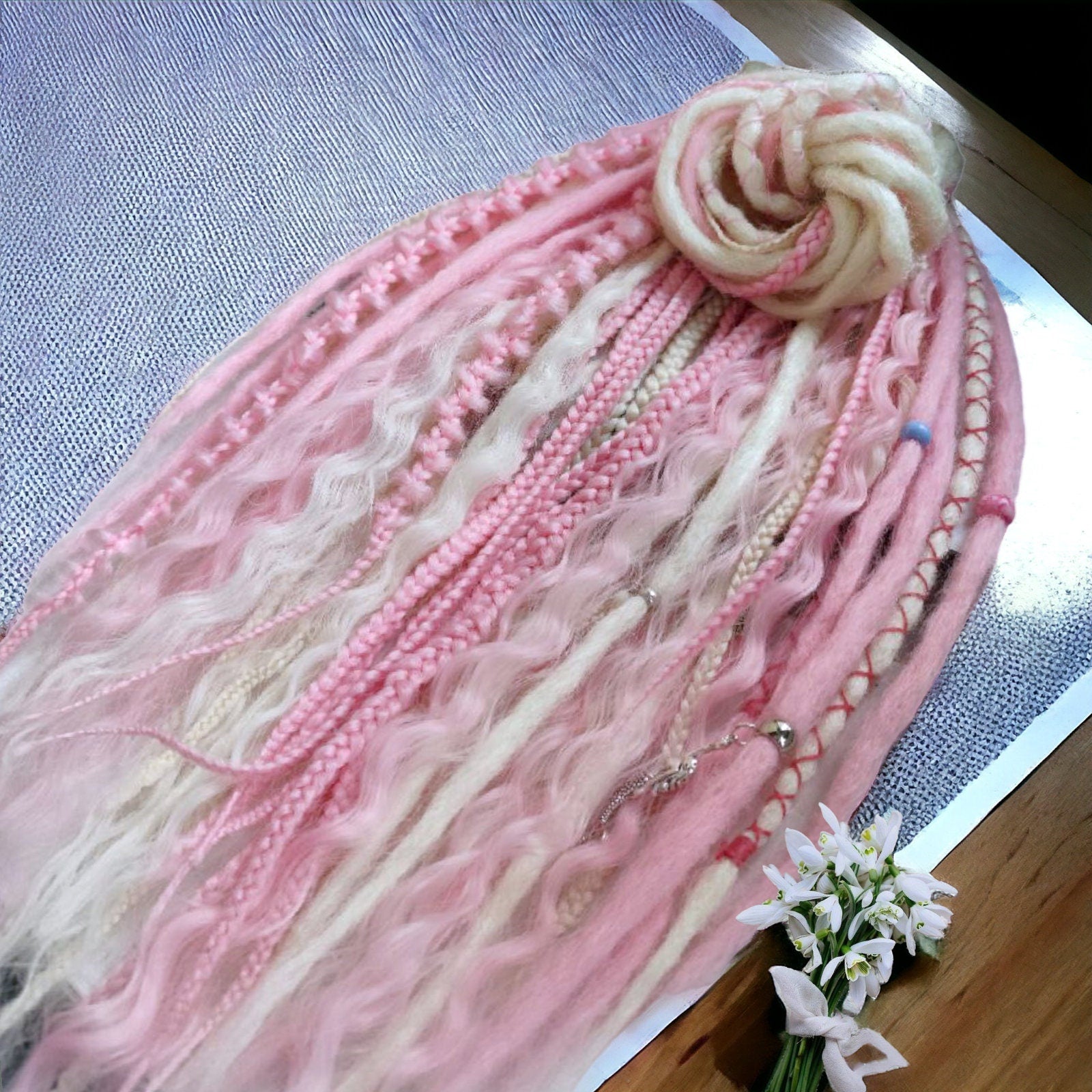 Vibrant Pink and Blond Synthetic Crochet Dreads Extensions - Boho Style Double-Ended Dreadlocks and Braids & with loose curls