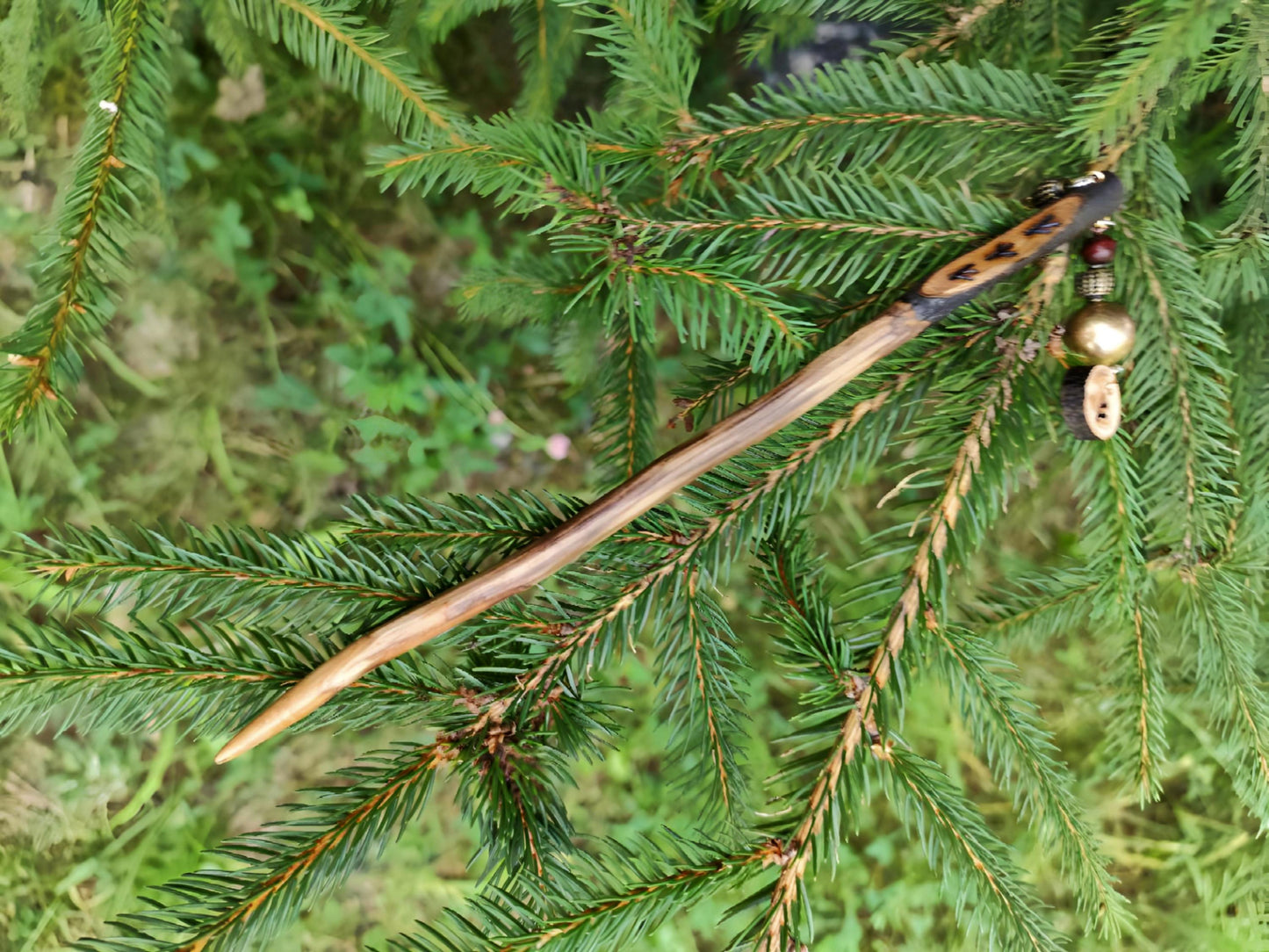 Bun Hair Stick with Wealth Fehu Rune (ᚠ) - Sustainable Gift for Her, Boho Style