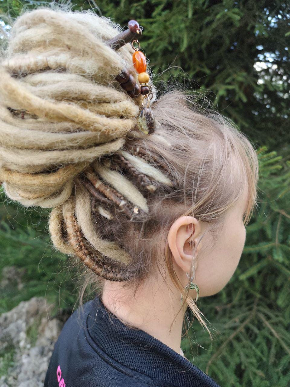 Epoxy Resin Hair Stick with Thuja and Tiny Cone - Bohemian Hair Accessory