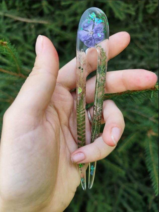 Jewelry Resin Hair Stick with Phlox Flower - Unique Hair Barrette