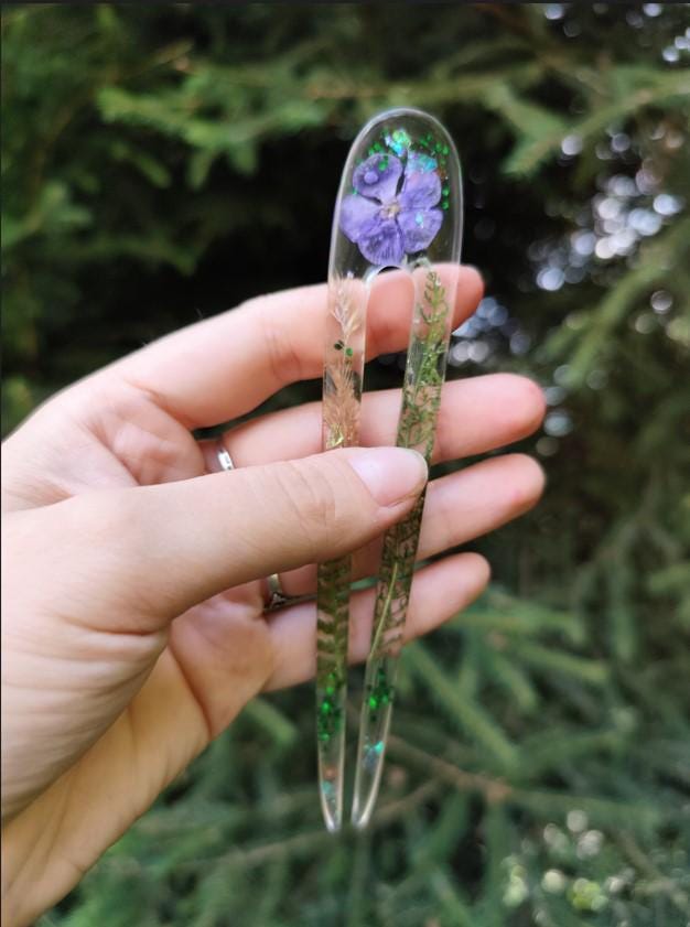 Jewelry Resin Hair Stick with Phlox Flower - Unique Hair Barrette