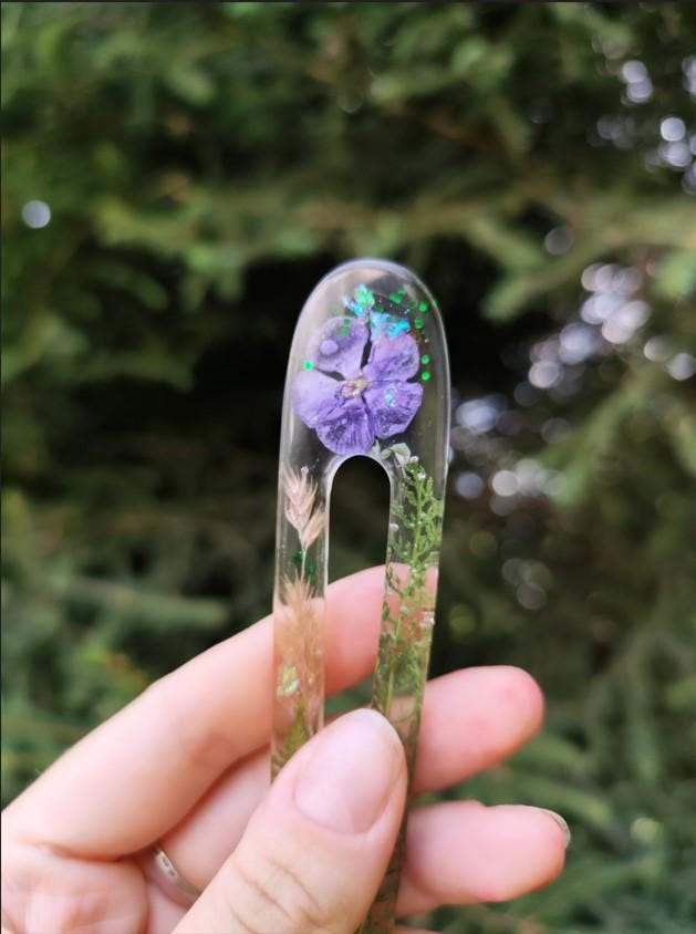 Jewelry Resin Hair Stick with Phlox Flower - Unique Hair Barrette